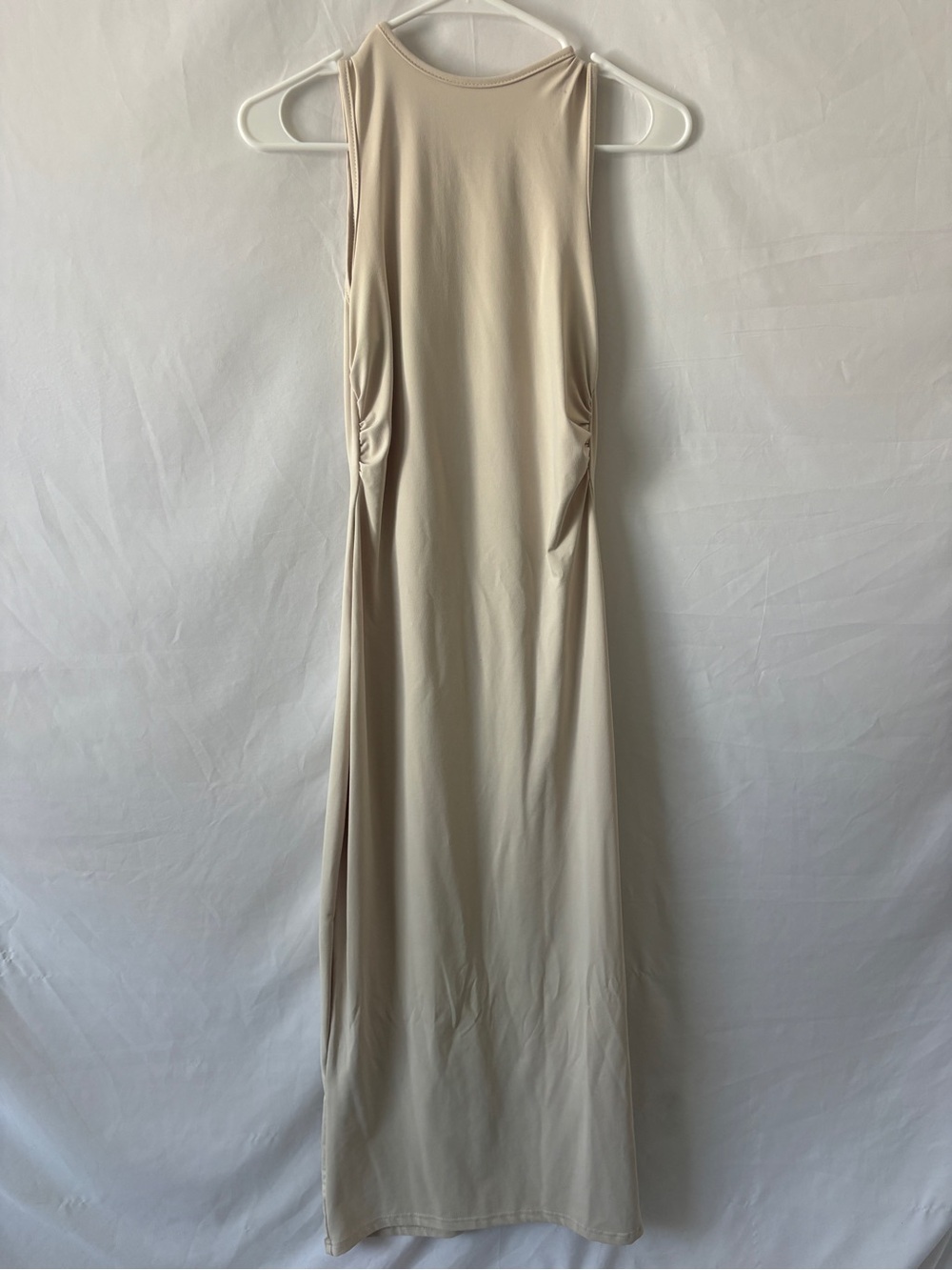 Sleeveless Cream Ruched Maxi Dress